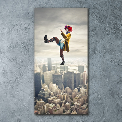 Quadro acrilico verticale Pagliaccio su una fune