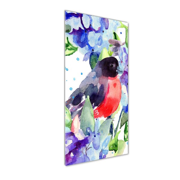 Quadro acrilico verticale Uccelli e fiori