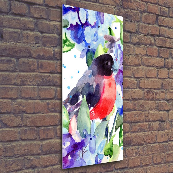 Quadro acrilico verticale Uccelli e fiori