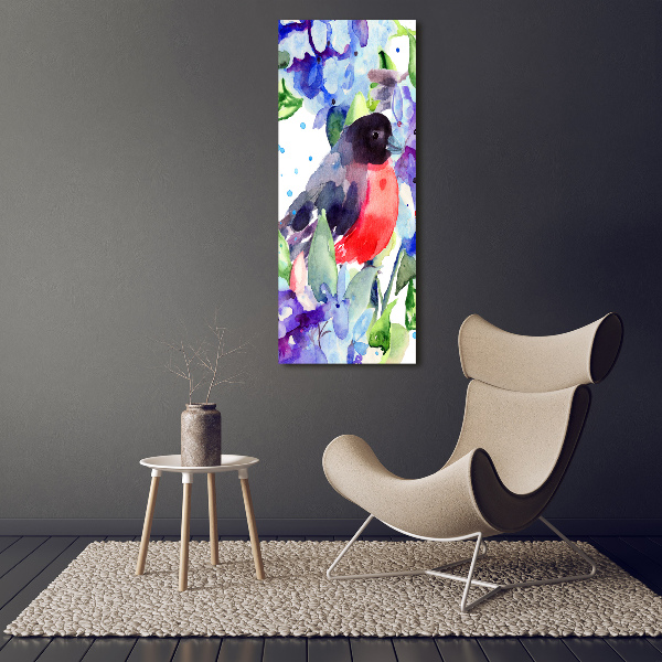 Quadro acrilico verticale Uccelli e fiori