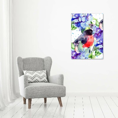 Quadro acrilico verticale Uccelli e fiori