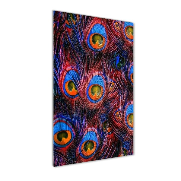 Quadro acrilico verticale Piume di pavone