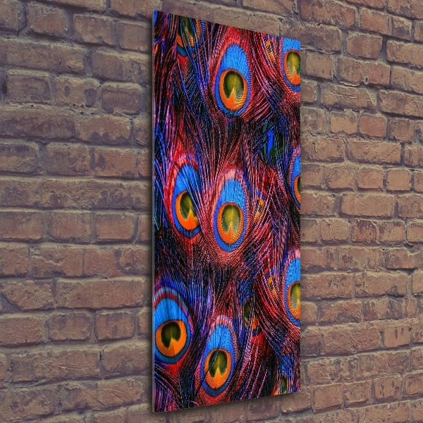 Quadro acrilico verticale Piume di pavone
