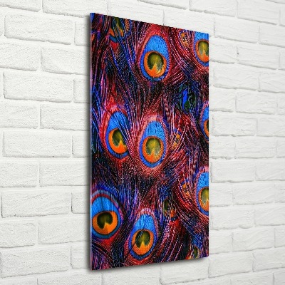 Quadro acrilico verticale Piume di pavone
