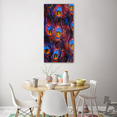 Quadro acrilico verticale Piume di pavone