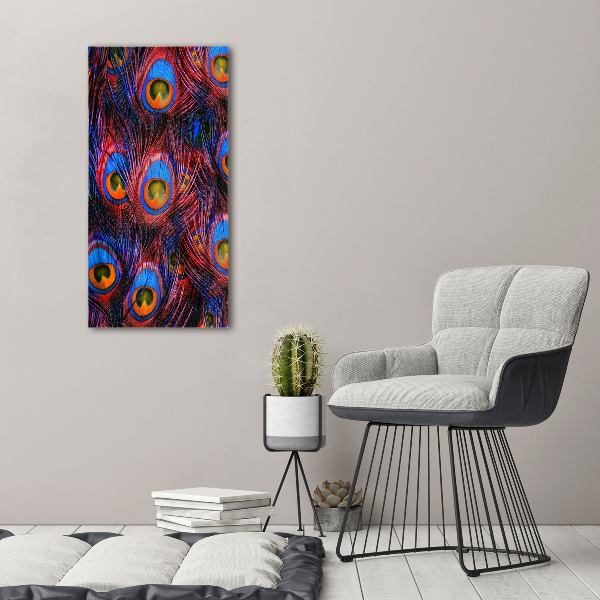 Quadro acrilico verticale Piume di pavone