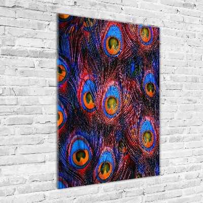 Quadro acrilico verticale Piume di pavone