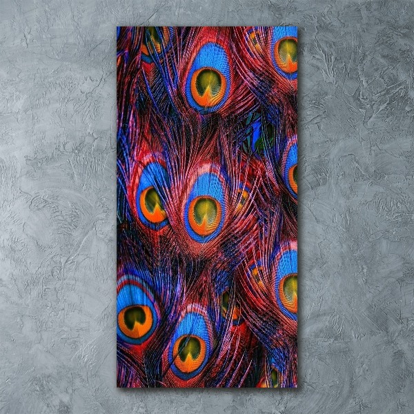 Quadro acrilico verticale Piume di pavone