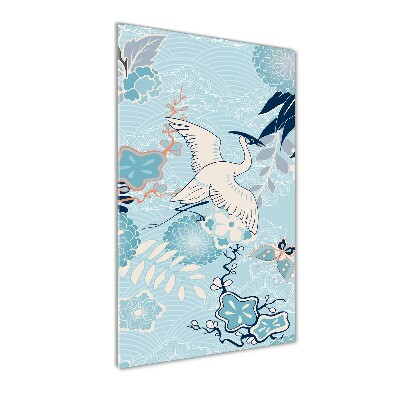 Quadro in vetro acrilico verticale Gru e fiori