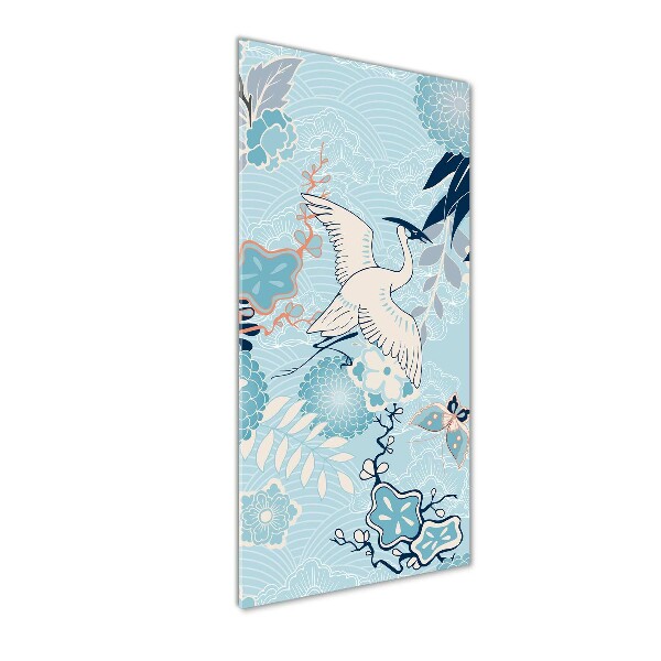 Quadro in vetro acrilico verticale Gru e fiori