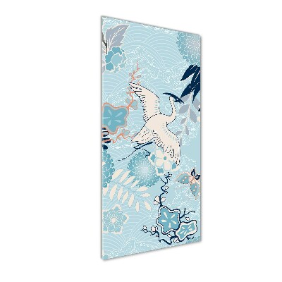 Quadro in vetro acrilico verticale Gru e fiori