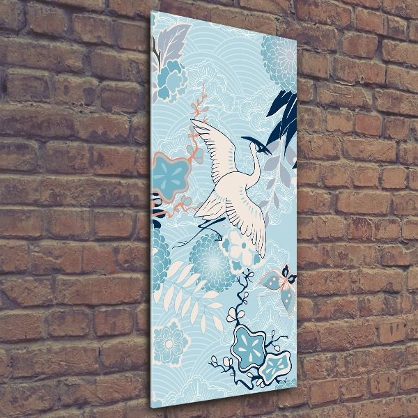 Quadro in vetro acrilico verticale Gru e fiori