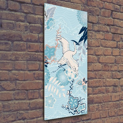 Quadro in vetro acrilico verticale Gru e fiori