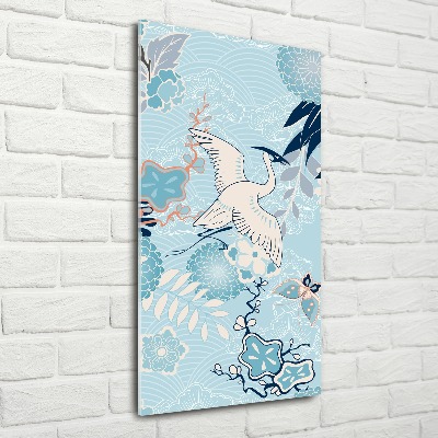 Quadro in vetro acrilico verticale Gru e fiori