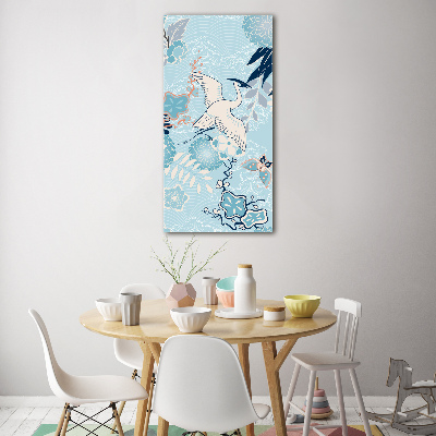 Quadro in vetro acrilico verticale Gru e fiori