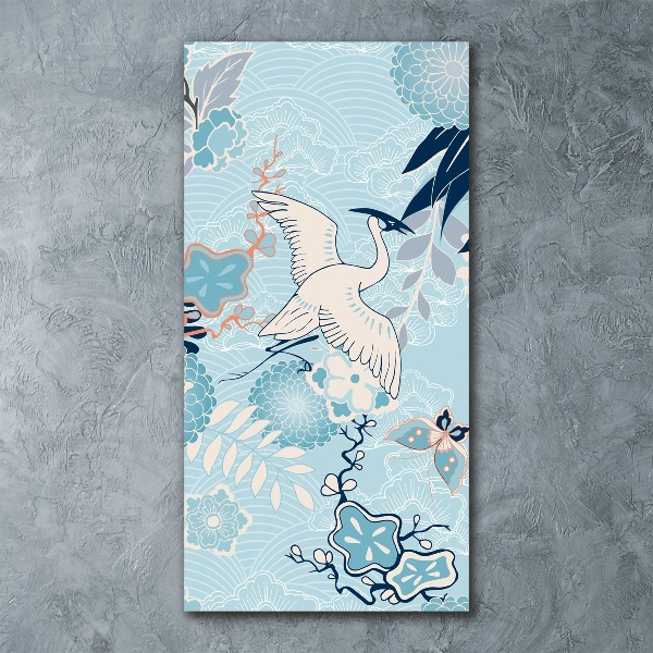 Quadro in vetro acrilico verticale Gru e fiori