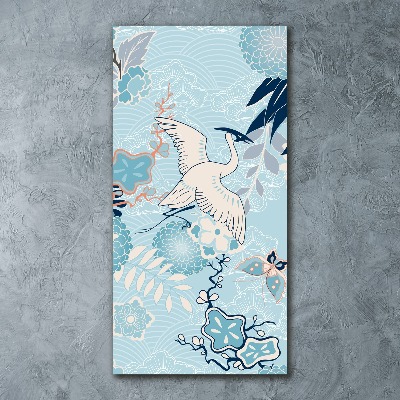 Quadro in vetro acrilico verticale Gru e fiori