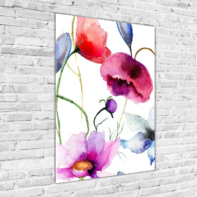 Quadro in vetro acrilico verticale Papaveri