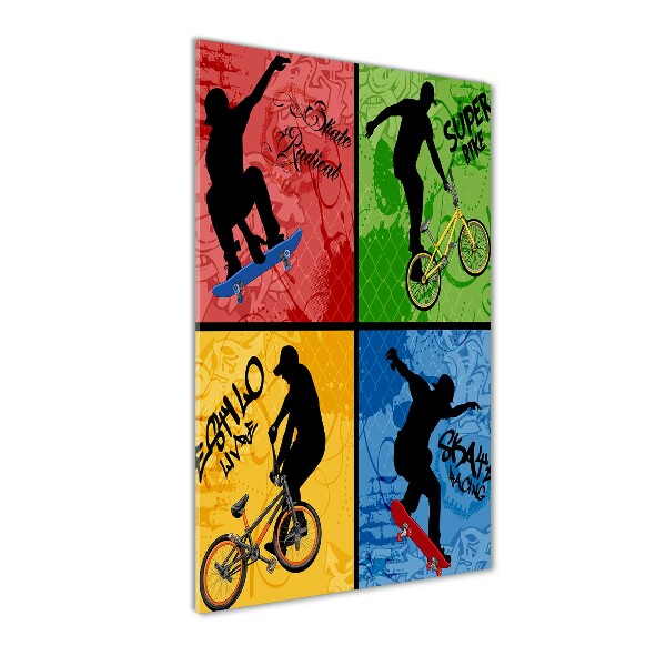 Quadro in vetro acrilico verticale Bicicletta e skateboard