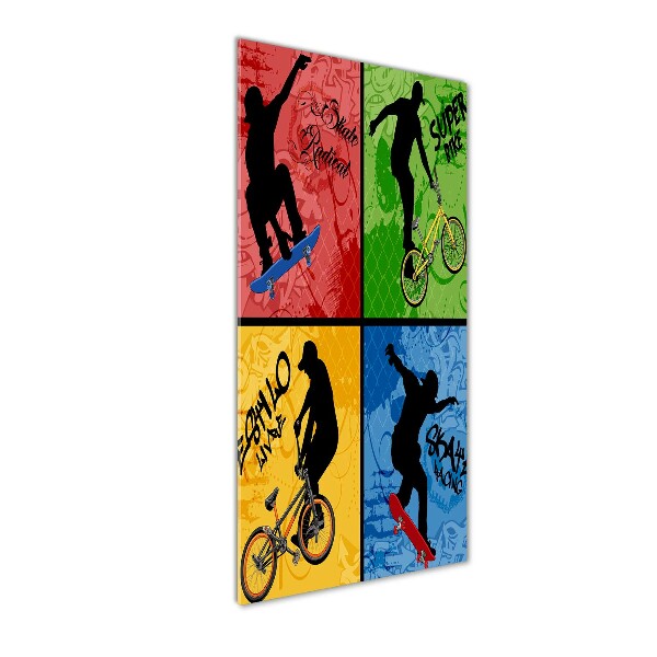 Quadro in vetro acrilico verticale Bicicletta e skateboard