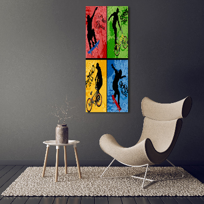 Quadro in vetro acrilico verticale Bicicletta e skateboard