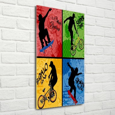 Quadro in vetro acrilico verticale Bicicletta e skateboard
