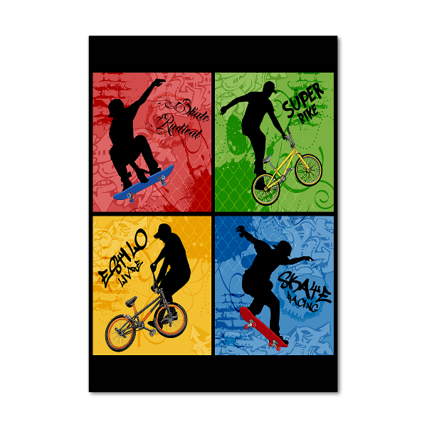Quadro in vetro acrilico verticale Bicicletta e skateboard