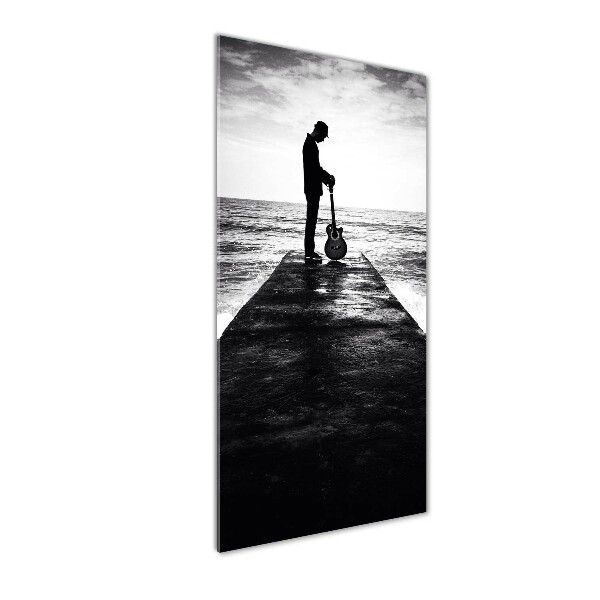 Quadro in vetro acrilico verticale Chitarrista sul molo