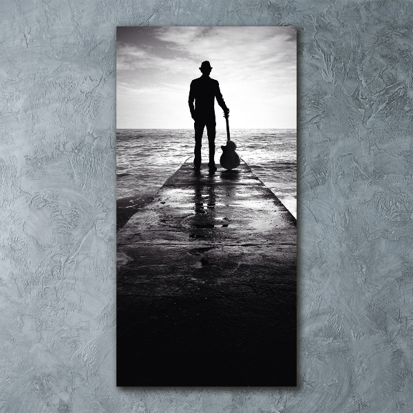 Quadro acrilico verticale Chitarrista sul molo