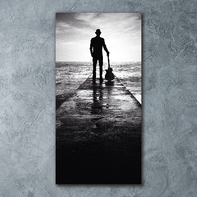 Quadro acrilico verticale Chitarrista sul molo