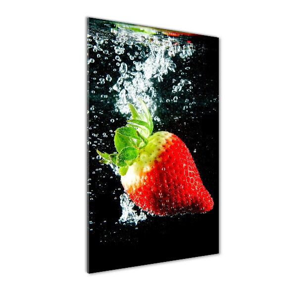Quadro stampa su vetro acrilico verticale Fragola sott'acqua