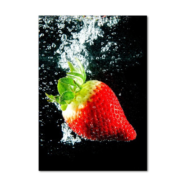 Quadro stampa su vetro acrilico verticale Fragola sott'acqua