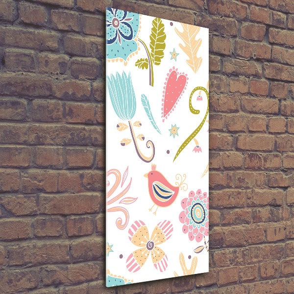 Quadro stampa su vetro acrilico verticale Piante e uccelli