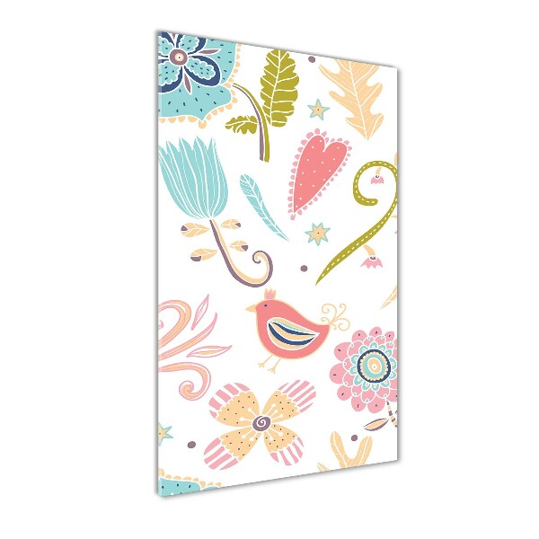 Quadro stampa su vetro acrilico verticale Piante e uccelli
