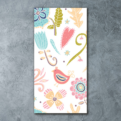 Quadro stampa su vetro acrilico verticale Piante e uccelli