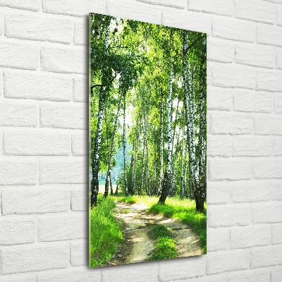 Quadro acrilico verticale Foresta di betulle