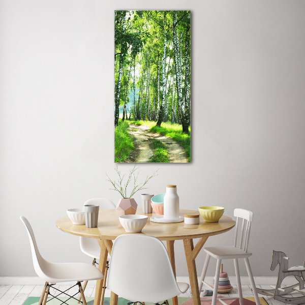 Quadro acrilico verticale Foresta di betulle