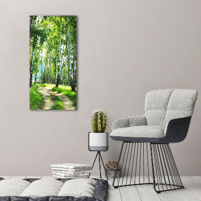 Quadro acrilico verticale Foresta di betulle