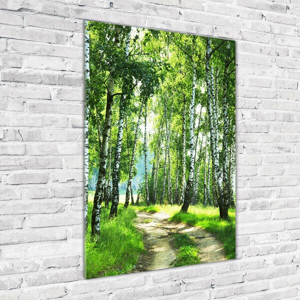 Quadro acrilico verticale Foresta di betulle