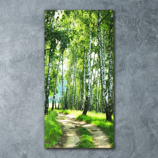 Quadro acrilico verticale Foresta di betulle