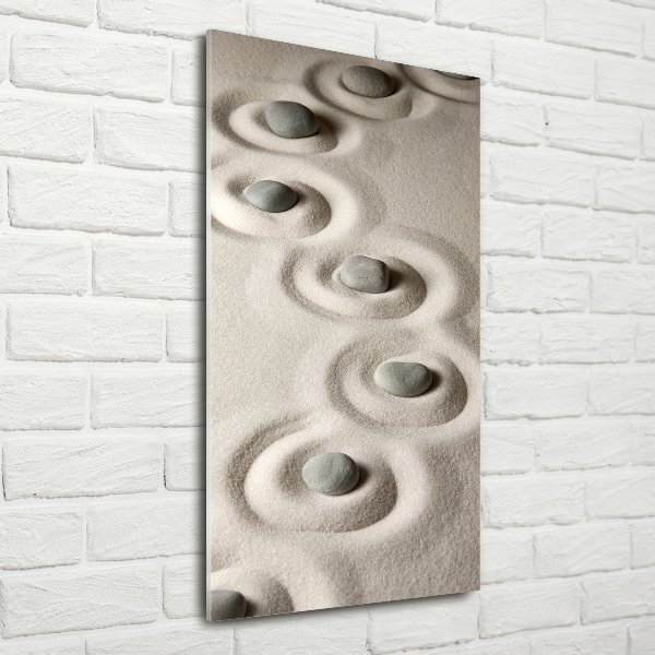 Quadro in vetro acrilico verticale Pietre nella sabbia
