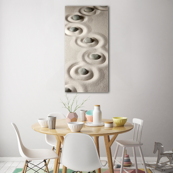 Quadro in vetro acrilico verticale Pietre nella sabbia