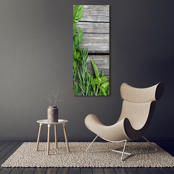Quadro acrilico verticale Erbe aromatiche su legno
