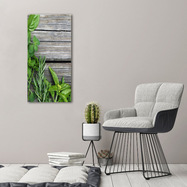 Quadro acrilico verticale Erbe aromatiche su legno
