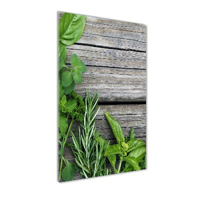 Quadro acrilico verticale Erbe aromatiche su legno