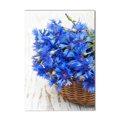 Quadro stampa su vetro acrilico verticale Fiordalisi in un cesto