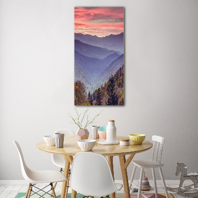 Quadro vetro acrilico verticale Nebbia sulle montagne