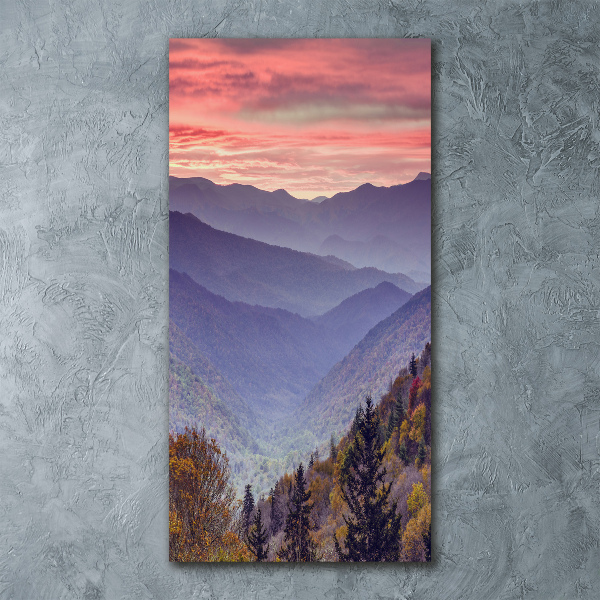 Quadro vetro acrilico verticale Nebbia sulle montagne