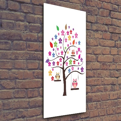 Quadro in vetro acrilico verticale Gufi sulle altalene