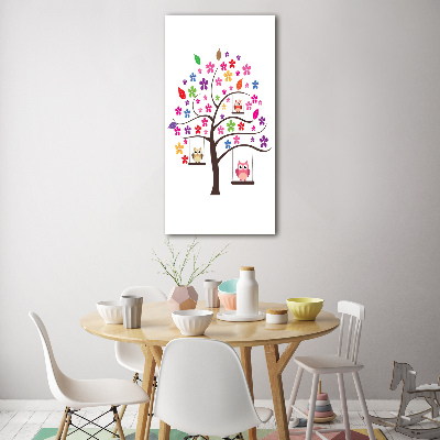 Quadro in vetro acrilico verticale Gufi sulle altalene